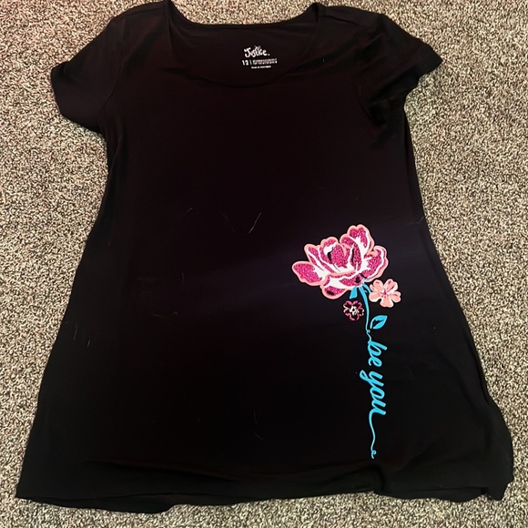 Justice size 12 black shirt with glitter rose - Picture 3 of 4